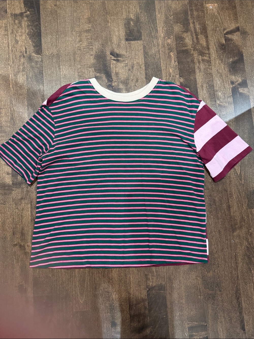 Kids Short-Sleeve Striped Tee in Teal & Pink